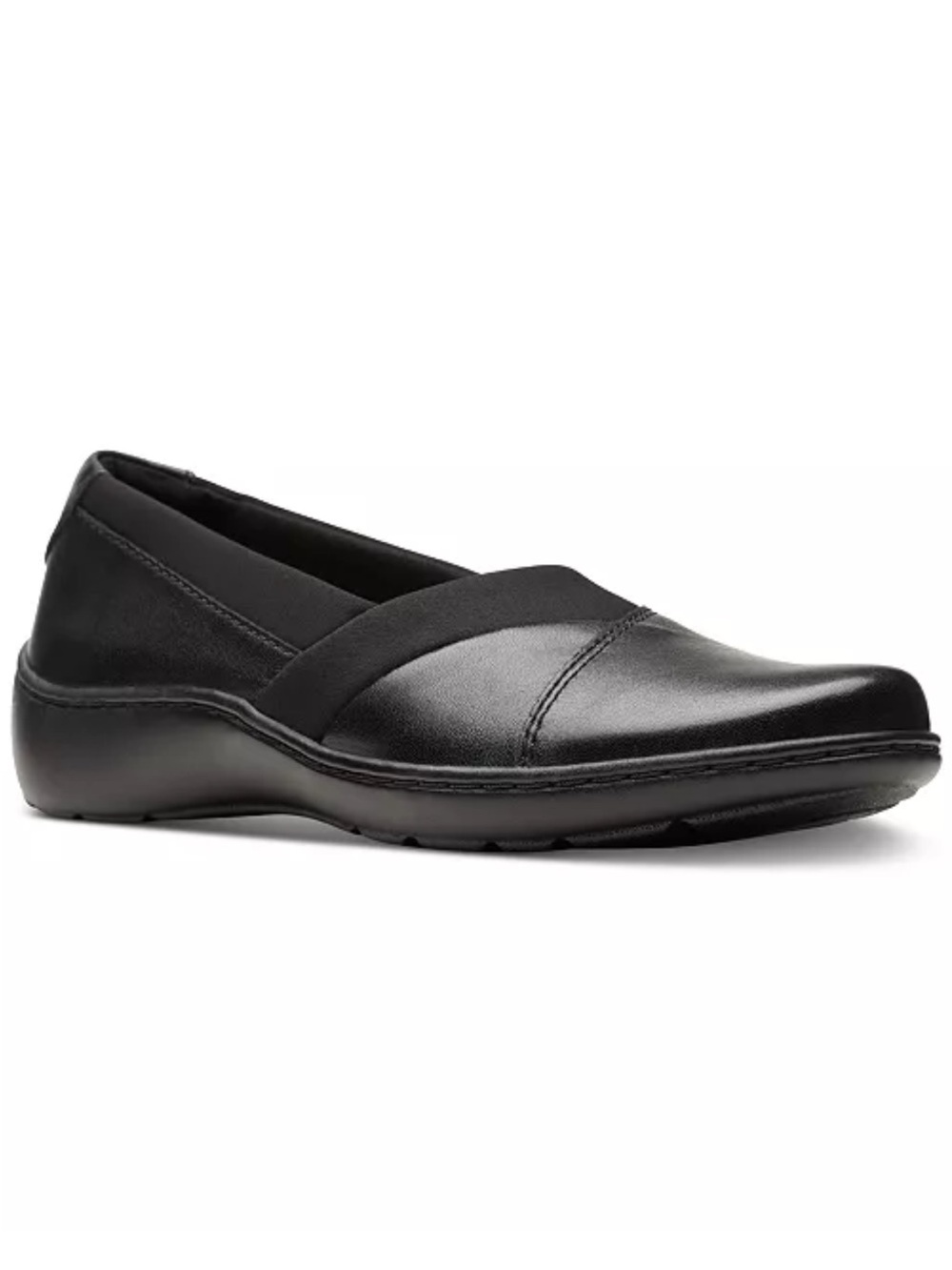 Clarks Black Cora Charm Slip-On Leather Comfort Flats